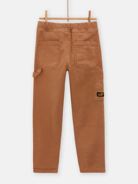 Brown Cotton Canvas Trousers With Tie Waist