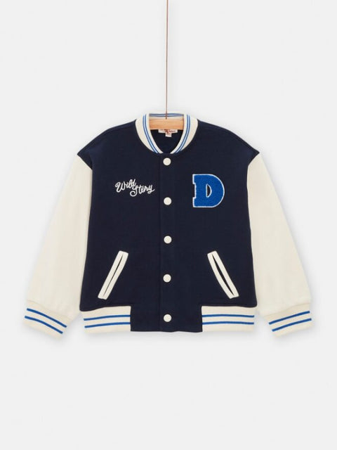 Navy & Cream Cotton Fleece Baseball Jacket
