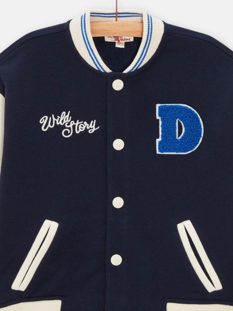 Navy & Cream Cotton Fleece Baseball Jacket