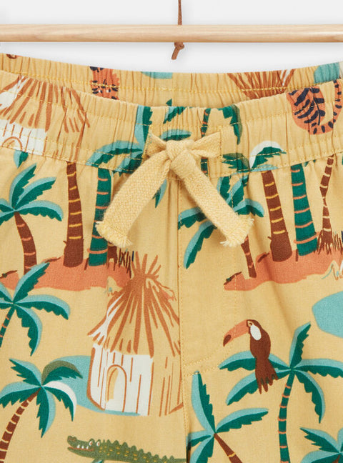 Yellow Cotton Palm Tree Print Bermudas