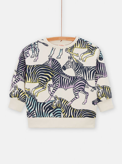White Zebra Print Brushed Fleece Sweatshirt
