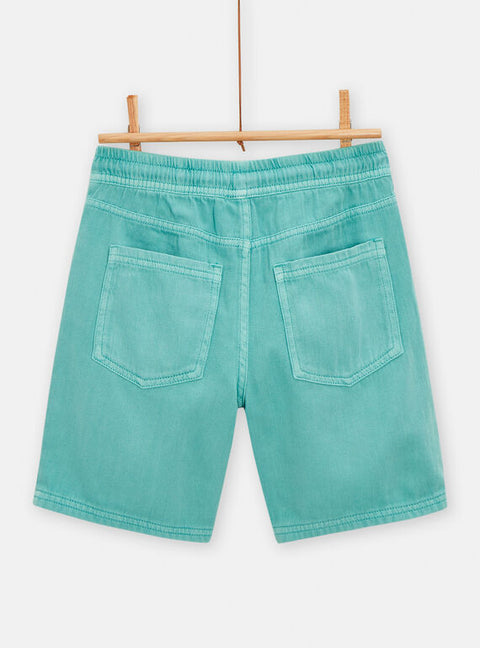 Turquoise Green Cotton Twill Bermuda Shorts