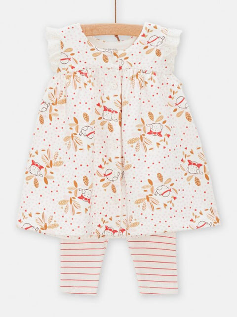 Newborn Pink Floral Print Cotton Dress With Matching Leggings