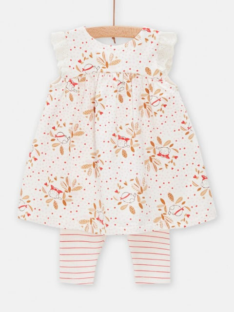 Newborn Pink Floral Print Cotton Dress With Matching Leggings