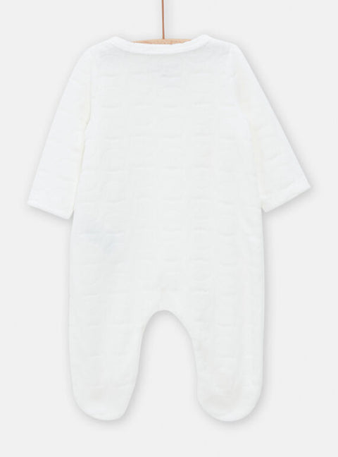 Newborn Plain White Embossed Velour Sleepsuit