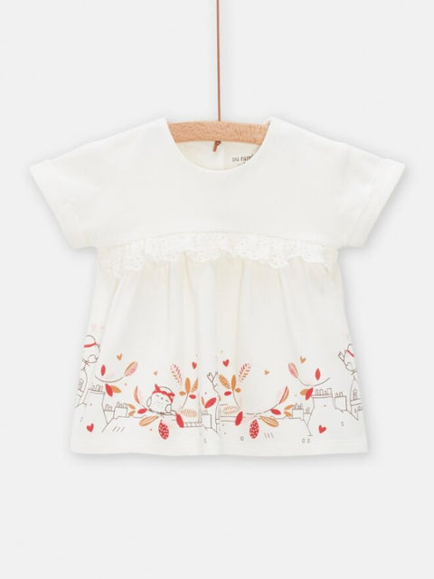 Cream Newborn Floral Print Short Sleeve Cotton Dress