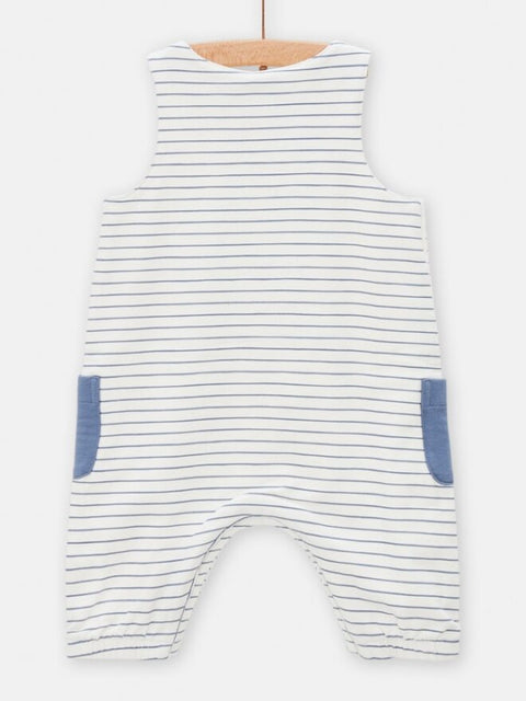 Newborn Blue & White Stripe Cotton Dungarees
