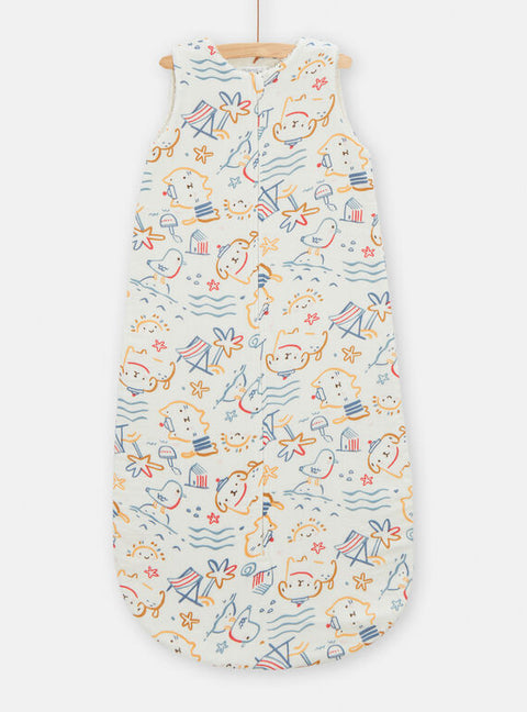 White Cat, Dog & Bird Print Cotton Sleeping Bag