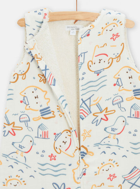 White Cat, Dog & Bird Print Cotton Sleeping Bag