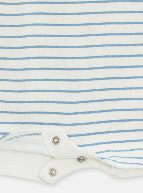 Newborn Blue & White Stripe Cotton Pique All In One