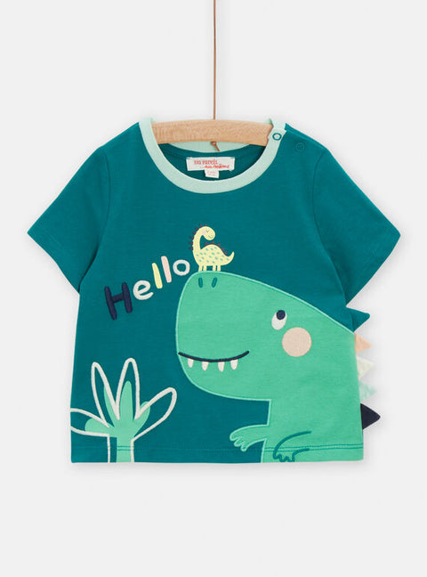 Green Dinosaur Animation Short Sleeve Cotton T-shirt