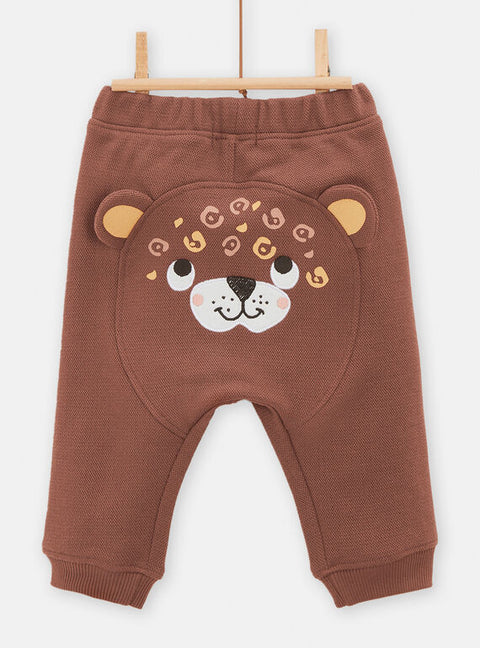 Brown Cotton Pique Trousers With Bear Applique