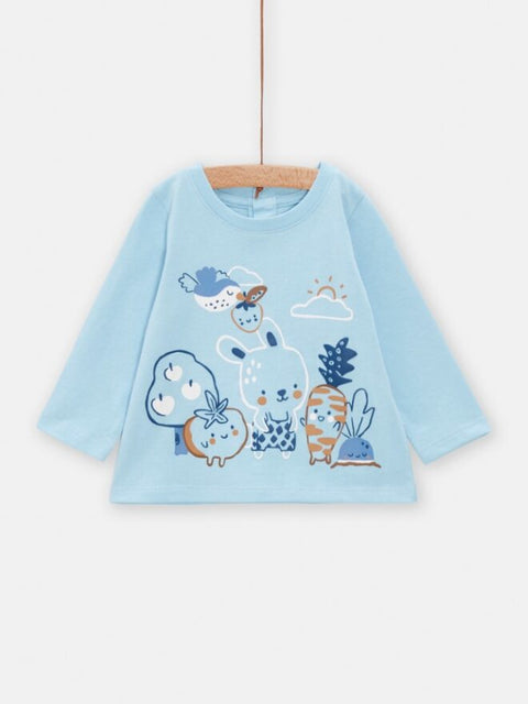 Blue Forest Animal Printed Cotton T-shirt