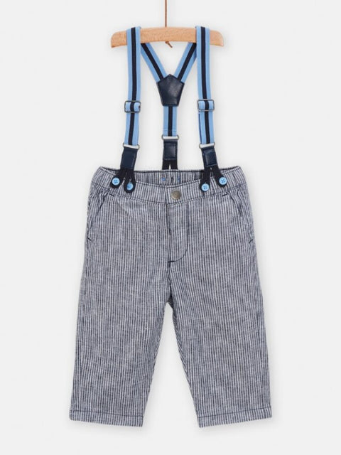 Blue Linen Mix Trousers With Braces