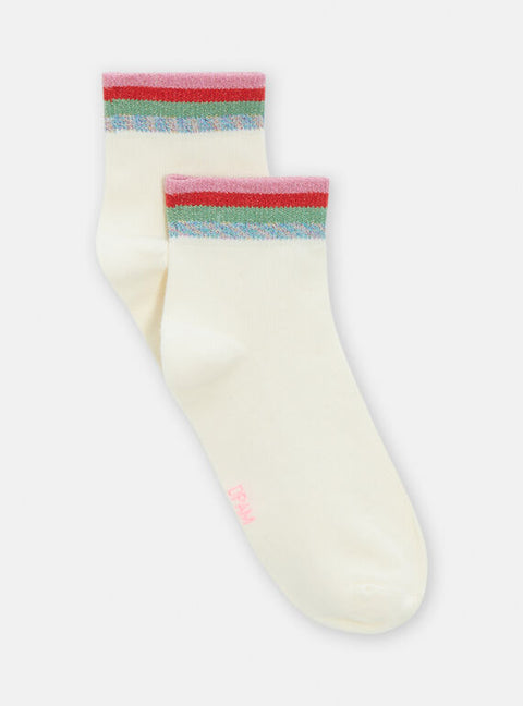 Lined Striped White Cotton Rich Socks