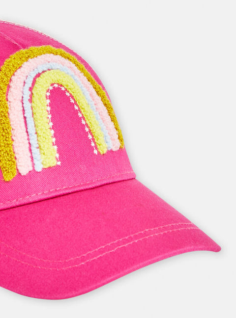 Pink Cotton Baseball Cap With Rainbow Applique