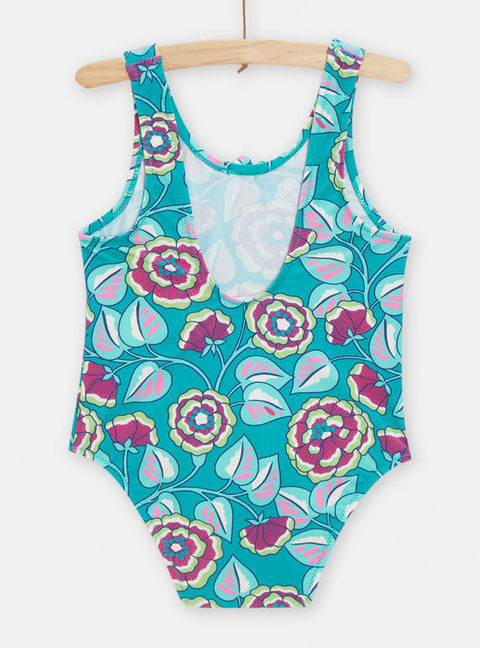Turquoise Floral Print Swimsuit