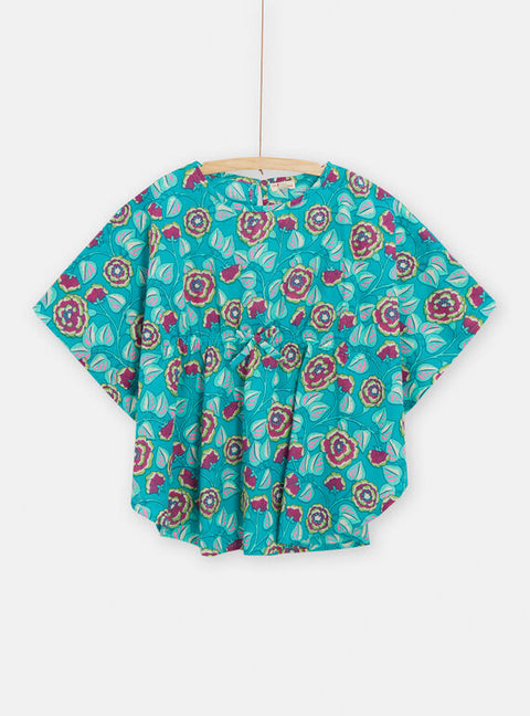 Turquoise Floral Print Cotton Beach Dress