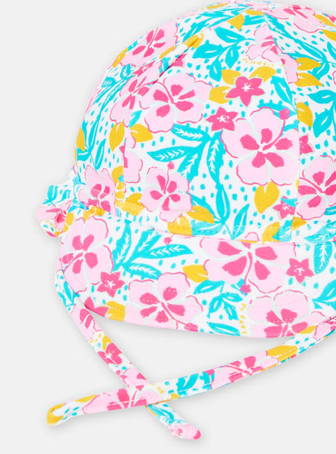 Floral Print Peak Hat With Neck Protection