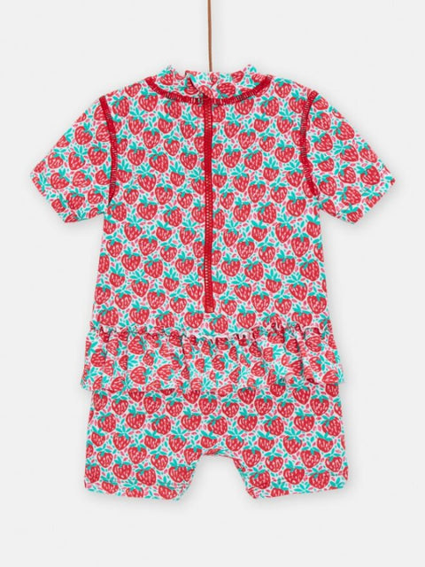 Red Strawberry Print Anti UV All In One Swimsuit