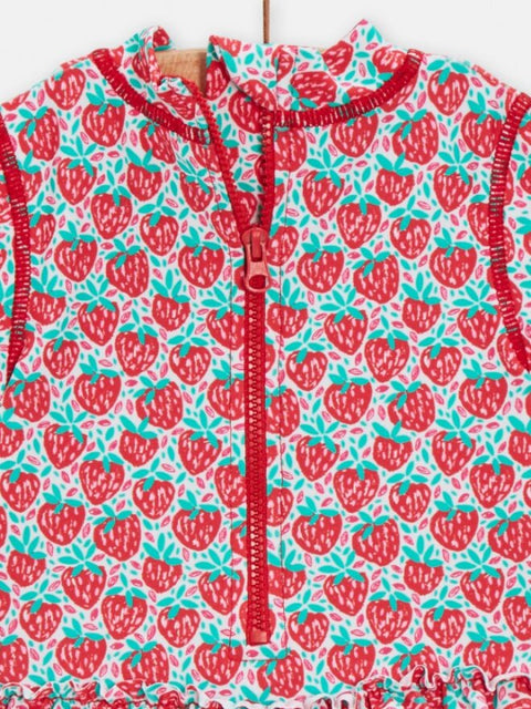 Red Strawberry Print Anti UV All In One Swimsuit