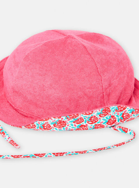 Reversible Strawberry Print Cotton Hat With Ties