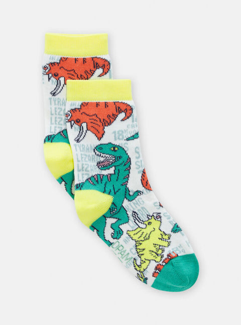 Cream Dinosaur Print Cotton Rich Socks