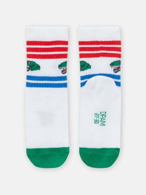 White Striped Cotton Rich Socks With Crocodile Badge
