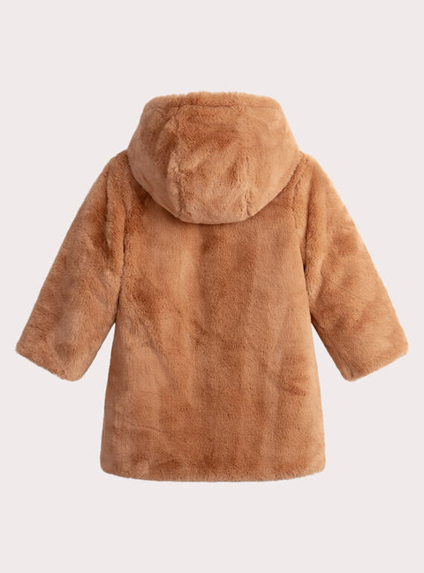 Brown Reversible Faux Fur Hooded Coat