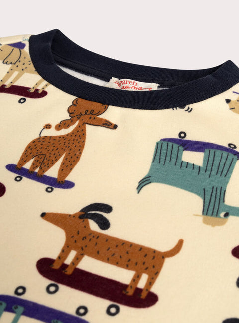 Cream Dog Print Soft Boa Pyjamas