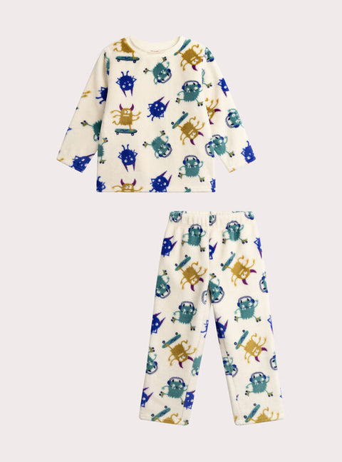 Cream Soft Boa Monster Print Pyjamas