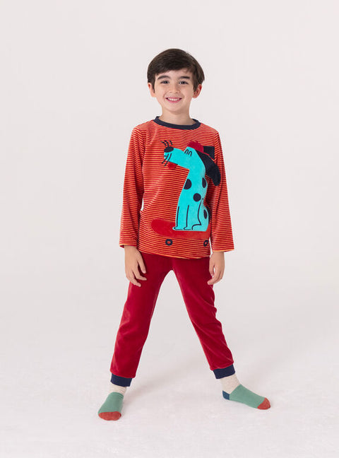 Red Dog Applique Velour Pyjamas