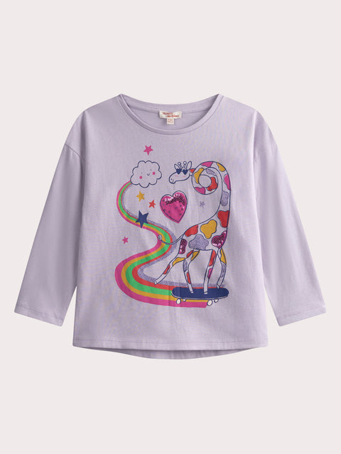 Purple Giraffe Animation Cotton T-shirt