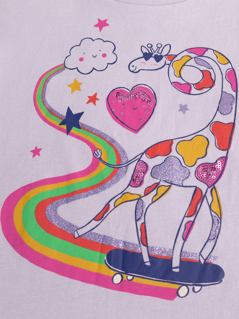 Purple Giraffe Animation Cotton T-shirt
