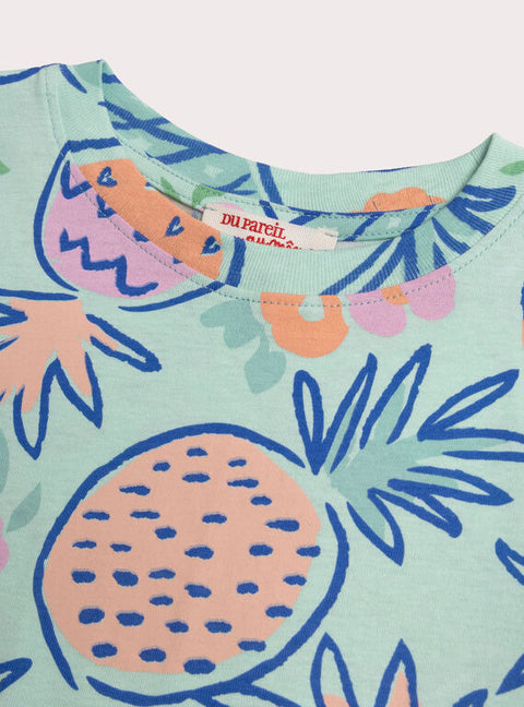 Turquoise Pineapple Print Cotton T-shirt