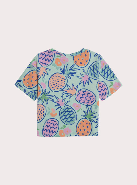 Turquoise Pineapple Print Cotton T-shirt