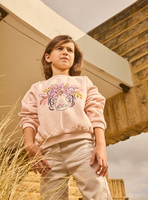 Sequined Pale Pink Cotton Fleece Sweatshirt