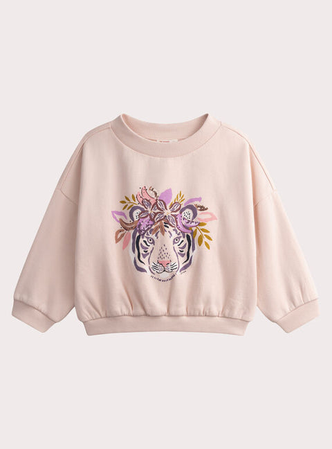Sequined Pale Pink Cotton Fleece Sweatshirt