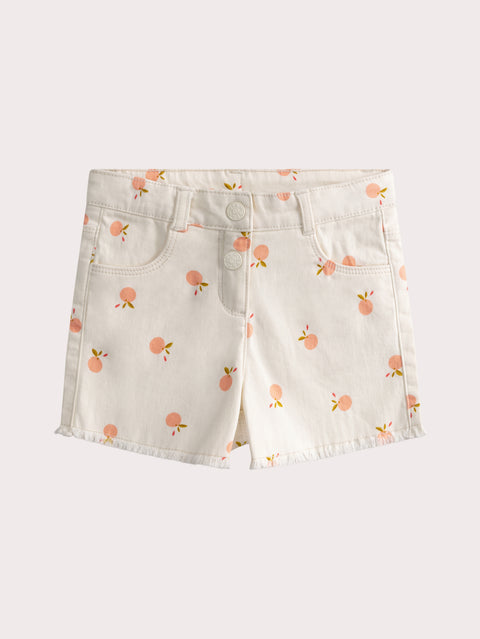 Cream Peach Print Denim Shorts