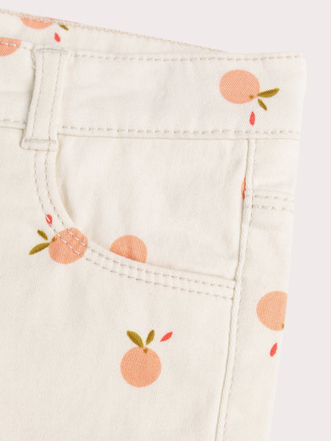 Cream Peach Print Denim Shorts