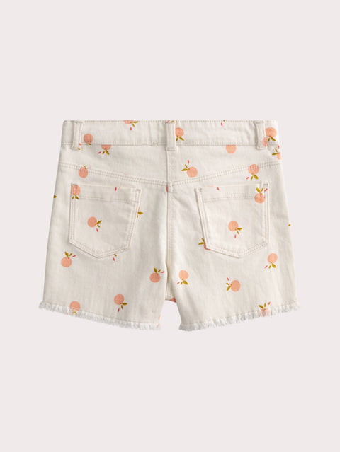 Cream Peach Print Denim Shorts