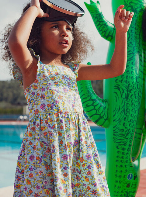 Blue Floral Print Cotton Jersey Sundress