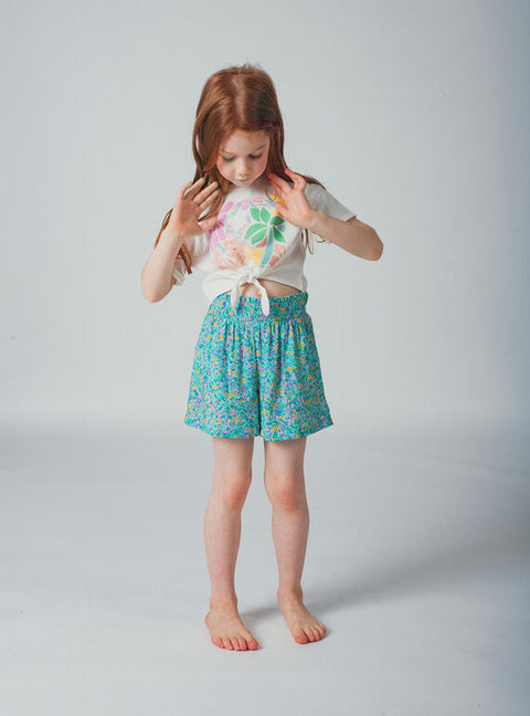 Turquoise Liberty Print Viscose Shorts