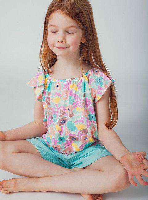 Turquoise Floral Print Cotton T-shirt