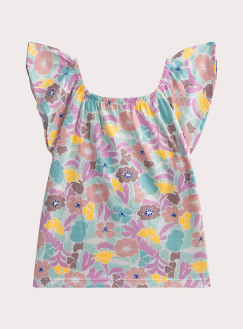 Turquoise Floral Print Cotton T-shirt