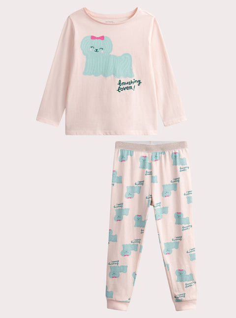 Pink Dog Print Cotton Pyjamas