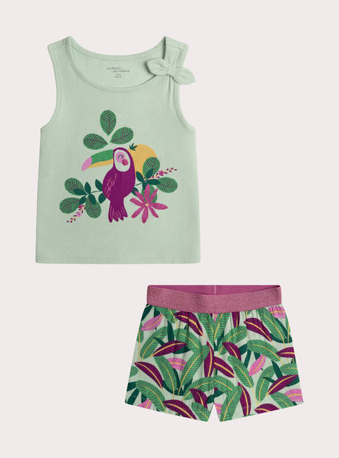 Green Toucan Print Short Cotton Pyjamas