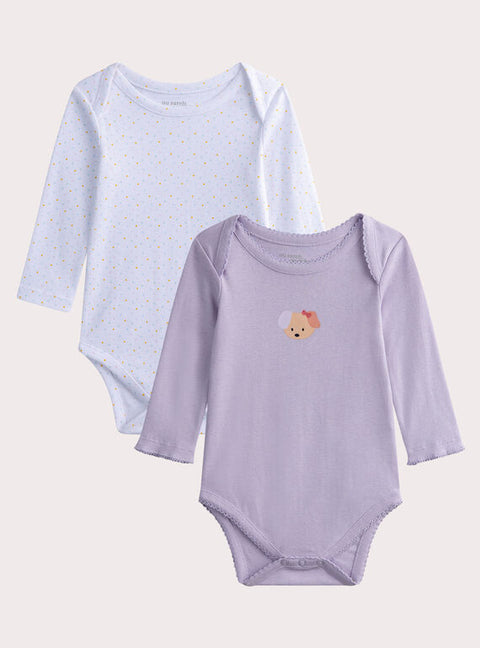 2 Pack Cream & Lilac Cotton Bodysuits