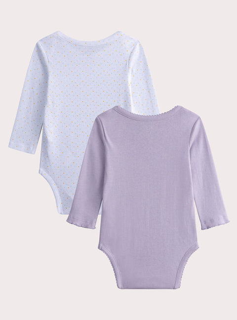 2 Pack Cream & Lilac Cotton Bodysuits