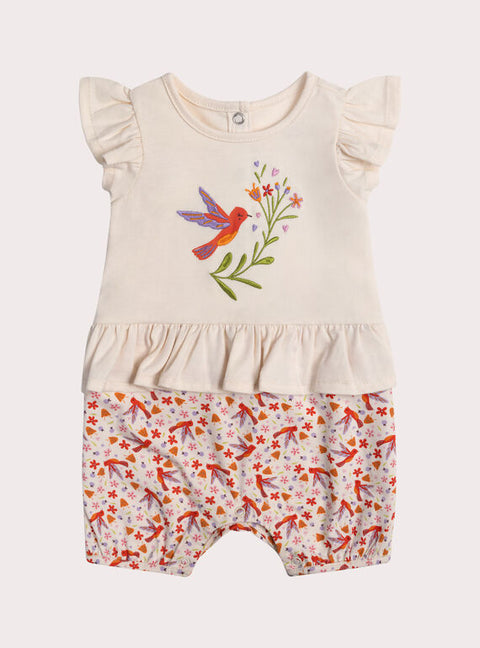 Cream Hummingbird Animation Cotton Sleepsuit